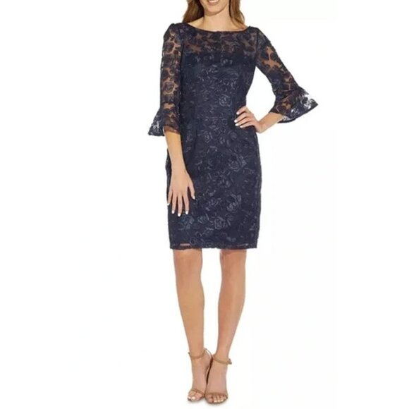 Adrianna Papell Rosie Embroidery Sheath Dress 4 - Picture 7 of 8
